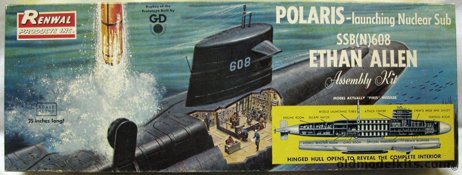 Renwal 1/200 SSB(N)-608 Ethan Allen Polaris Launching Nuclear Submarine, 652-349 plastic model kit